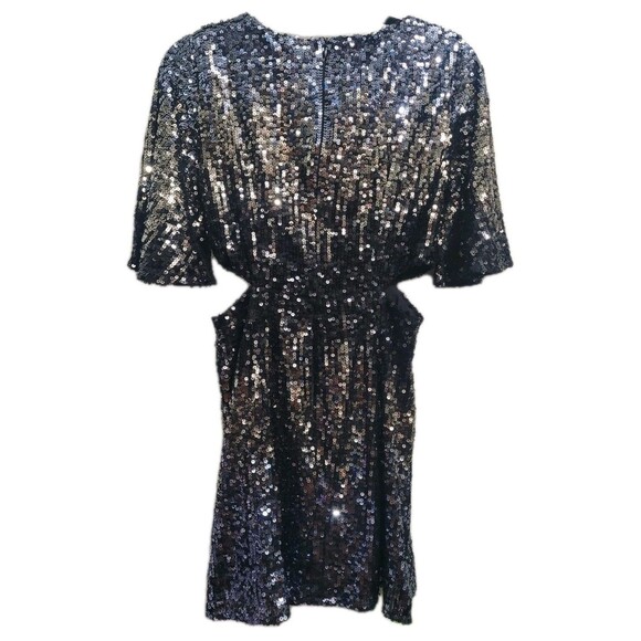 French Connection Sequin Ombre Mini Dress NWT Silver Black Cutout Waist Size 2 - Picture 10 of 10